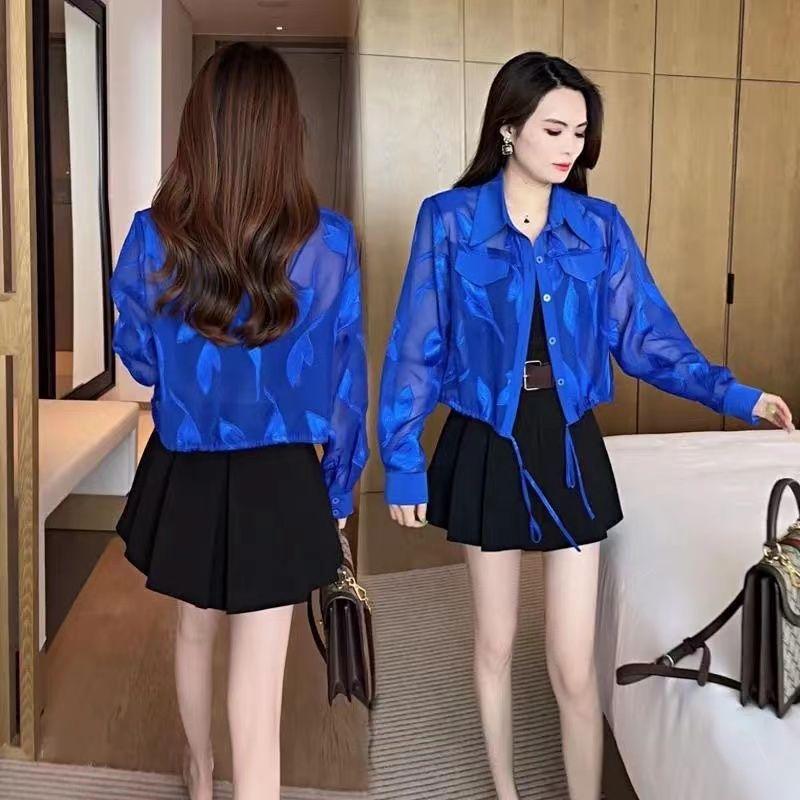 Летняя мода Свободный Повседневный Солнцезащитный Топ Женский Кардиган с Длинным Рукавом Рубашка Женская Универсальная Блузка на Пуговицах