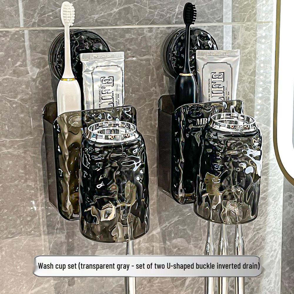 Wall-Mounted Toothbrush Holder with Suction Cup and Mouthwash Cup