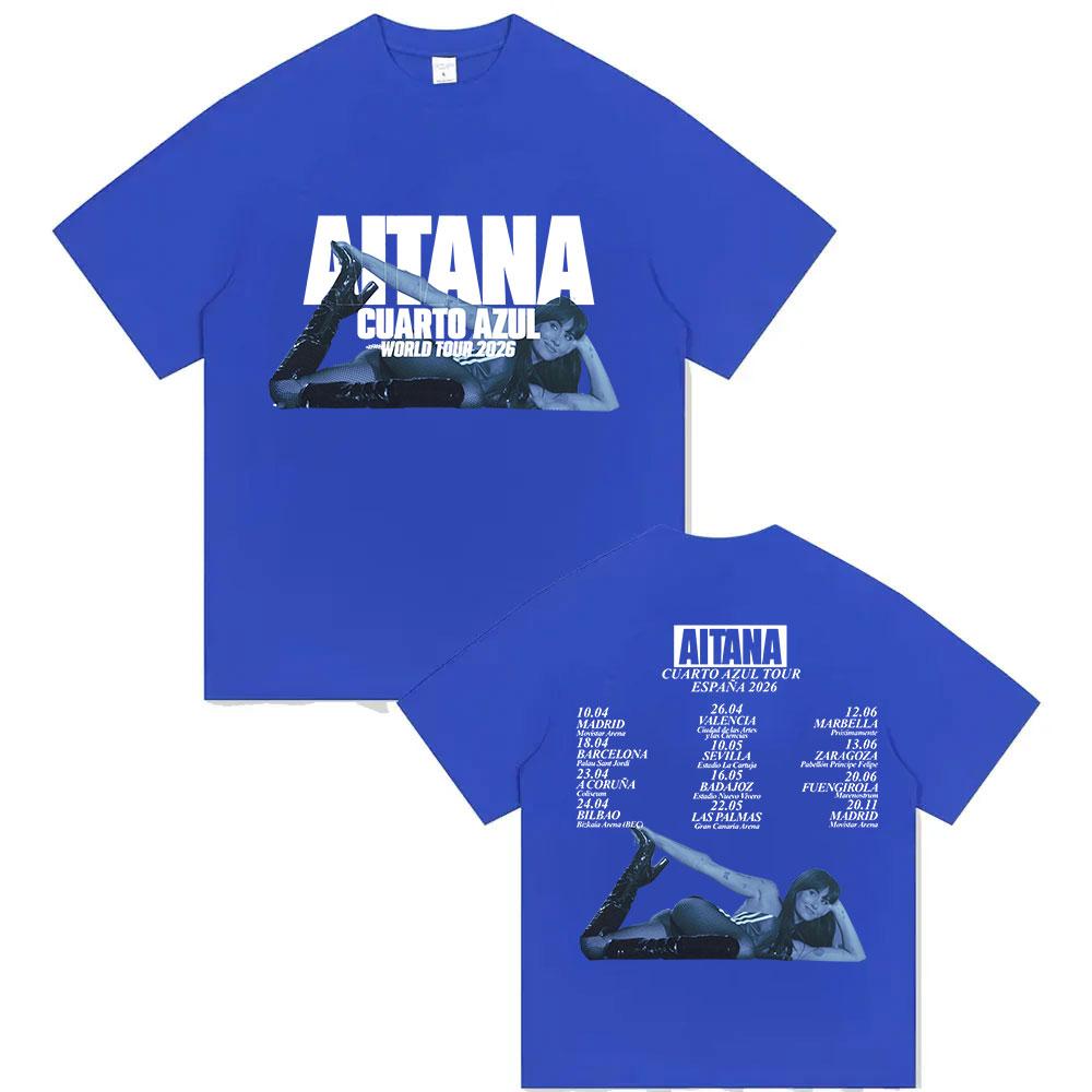 Футболка с принтом Aitana Cuarto Azul World Tour для мужчин и женщин Хип-хоп Летний принт 100% Чистый хлопок