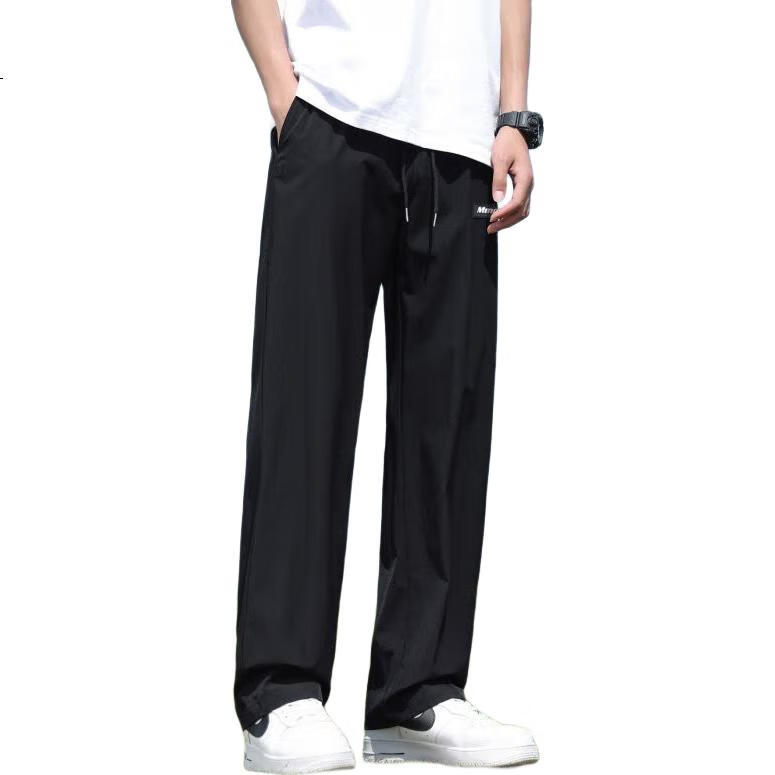 MMOPTOP Men's Casual Pants, Summer Ice Silk Lightweight Loose Fit, Comfortable Trendy Sports Trousers, MMQL2 Obsidian Black, XL