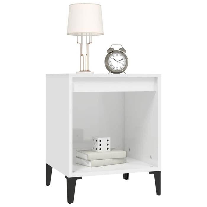Table de chevet - Maison Exclusive - Blanc brillant - 40x35x50 cm - Bois d'ingénierie, métal