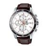 EDIFICE Chronograph 100m Waterproof Metal or Leather Belt Watch for Men (EFR-546D-1A EFR-546L-1A EFR-546L-7A) (EFR-546L-7A (Leather Silver))