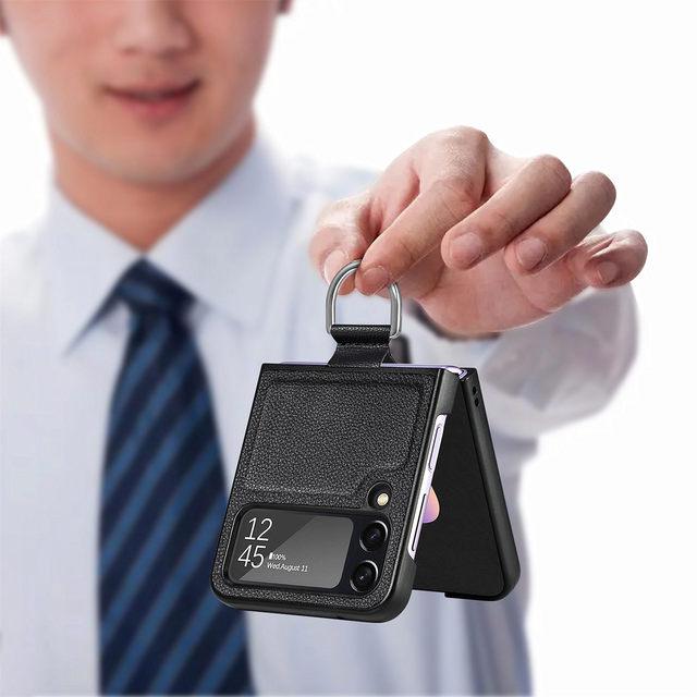 Матовый кожаный чехол для телефона с точным вырезом для Samsung Galaxy Z Flip 4 5g Flip4 Flip3 Flip 3, чехол для мобильного телефона с кольцом на палец