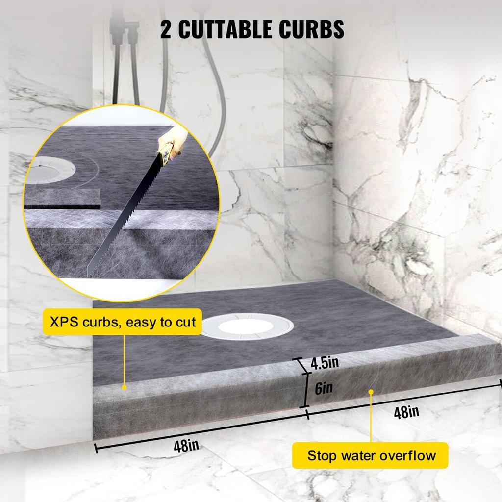 Waterproofing Shower Kit Shower Kit Tray 48''x48'' with Central Drain PVC