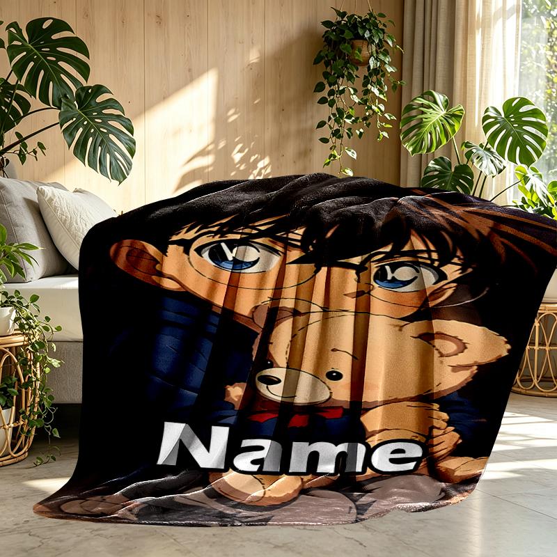 Custom Name Personalized Detective Conan Print Blanket, Home Decor, Bedroom, Sofa, Camping, Couch, Gifts for Birthday Christmas