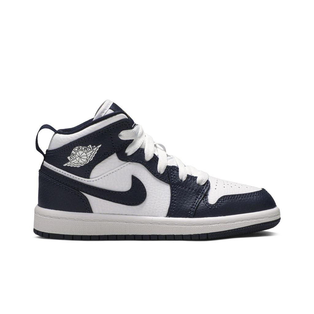Air Jordan 1 Mid PreSchool 'Obsidian' (Unisex) White / Metallic Gold / Obsidian Kids' Basketball Shoes 640734 174