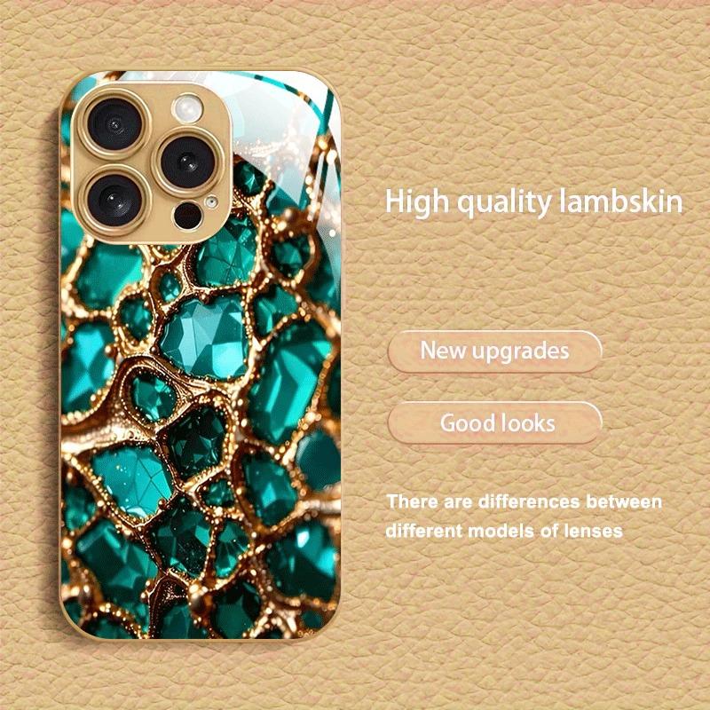 Креативный чехол для телефона из стекла с узором из нефрита и золота, золотая металлическая краска, для iPhone 11 12 13 14 15 16 17 Pro Max 14 Plus 17Air 16E