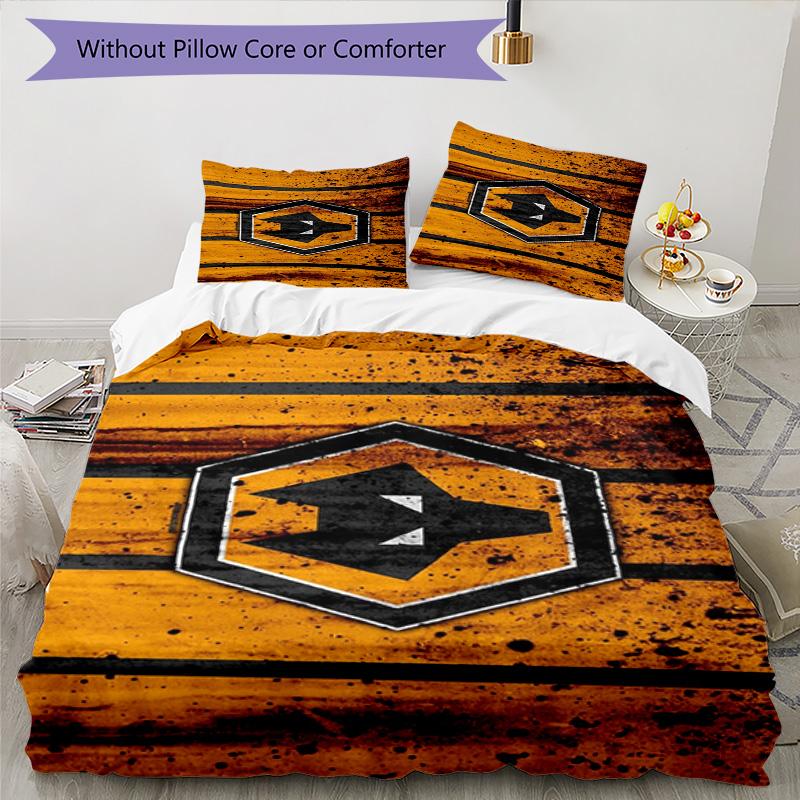 Wolves Football Club Emblem Printed Pattern Duvet Cover Set – includes 1 duvet cover and 2 matching pillowcases Bedroom decor Christmas gifts
