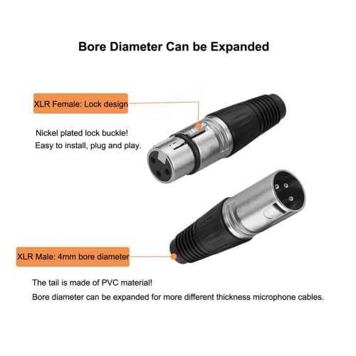 EIGHTNOO XLR 3-Pin Male To Female Microphone Cable Connector, Metal and Plastic (2 Male + 2 Female)