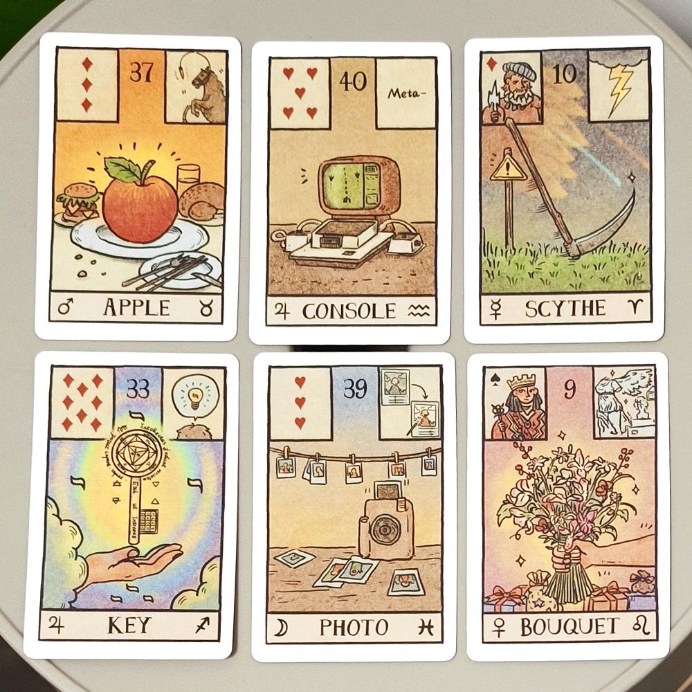 9*6см Око Акаши Ленорман: Набор для гадания из 61 карты (36 Традиционных + 12 Новых + 13 Дополнительных) Современные иллюстрированные оракульные карты