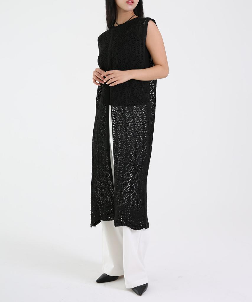 Eum Punching Long Knit Vest Dress Black