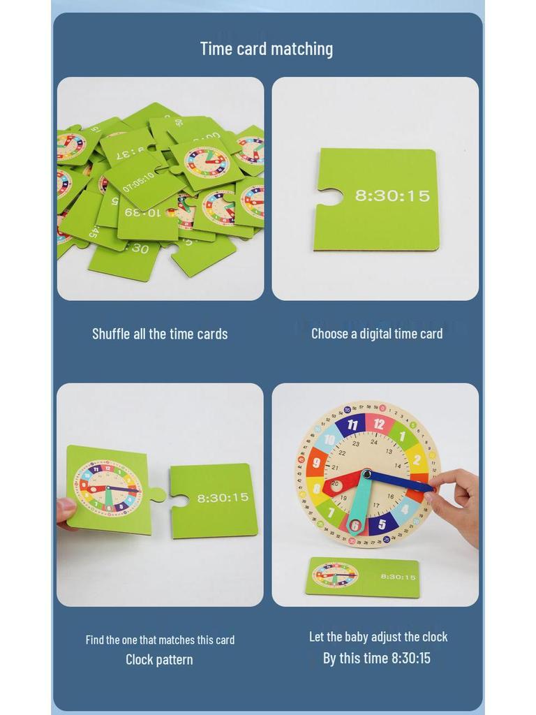 Interactive Children's Wooden Clock Teaching Aid - Time Concept & Digital Clock Cards Educational Toy