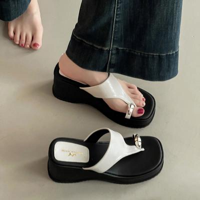 Ретро универсальные танкетки на толстой подошве, шлепанцы с перемычкой для пальца, крутые шлепанцы, женская летняя мода, повседневная одежда, пляжные шлепанцы для девушек