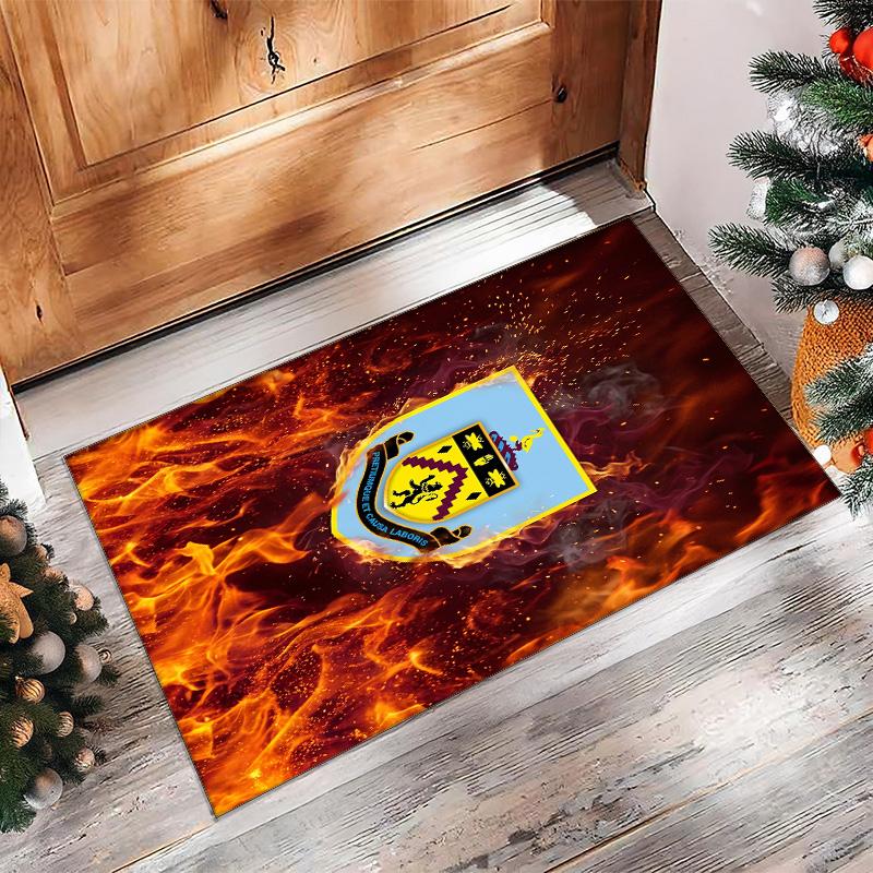 Burnley Football Print Crystal Velvet Rug, Comfortable Water Absorbent Non Slip Indoor Floor Carpet