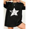 Oversized T Shirt Black Star Print Casual Wear For Women Summer Street Style Fashion Top