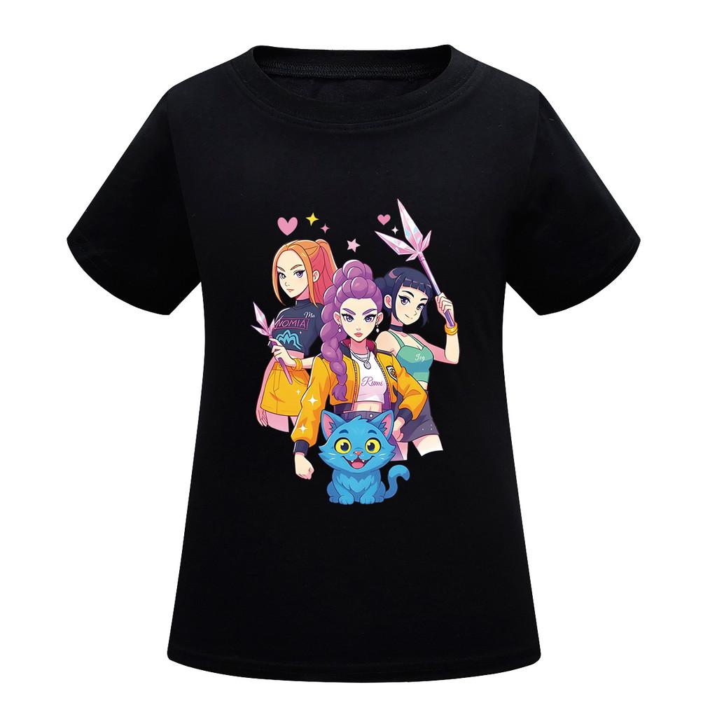 Kids Girls Anime Cartoon K-POP Rumi Zoey Mira Printed Casual Short Sleeves T-Shirt Top