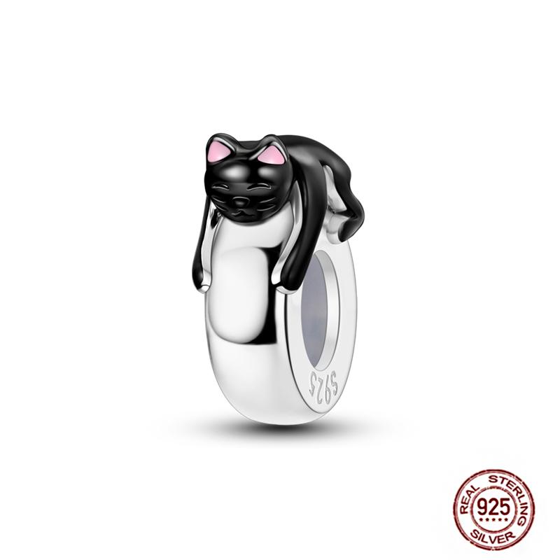 Round 925 Copper Clasp Pave Clip Charms Blue Star Moon Butterfly Slide Safety Chains Spacer Beads Fits Original Bracelet Zircon