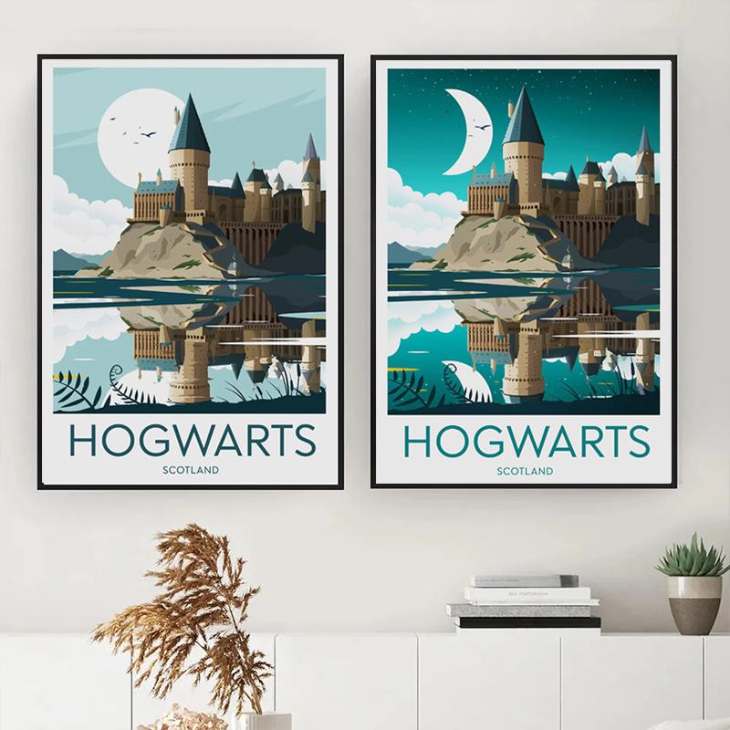 Фильм «Замок Хогварт», постеры и принты, замок, озеро, солнце, холст, картина, абстрактные картины для детской комнаты, украшение дома, настенное искусство