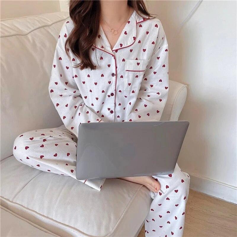 Korean Style Spring Autumn Rest Pajamas for Women Fashion Long Sleeve Pants High Grade Elegant Comfortable Lapel Loungewear