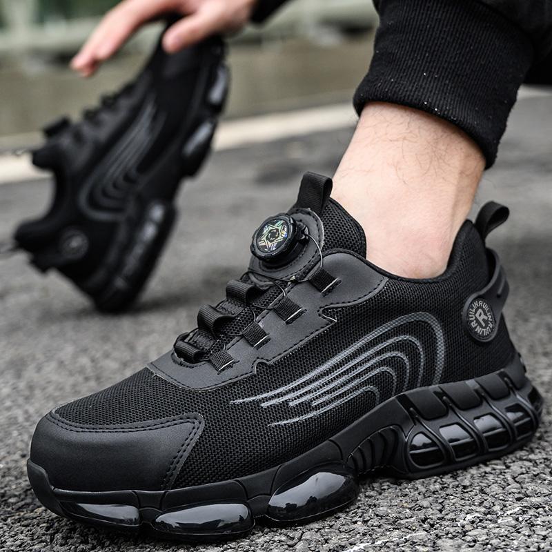 BLGTREE Rotating Button Steel Toe Work Shoes for Men Puncture Proof Tread Sneakers Anti-Impact And Work Shoes Slip Resistant Men's Safety Shoes