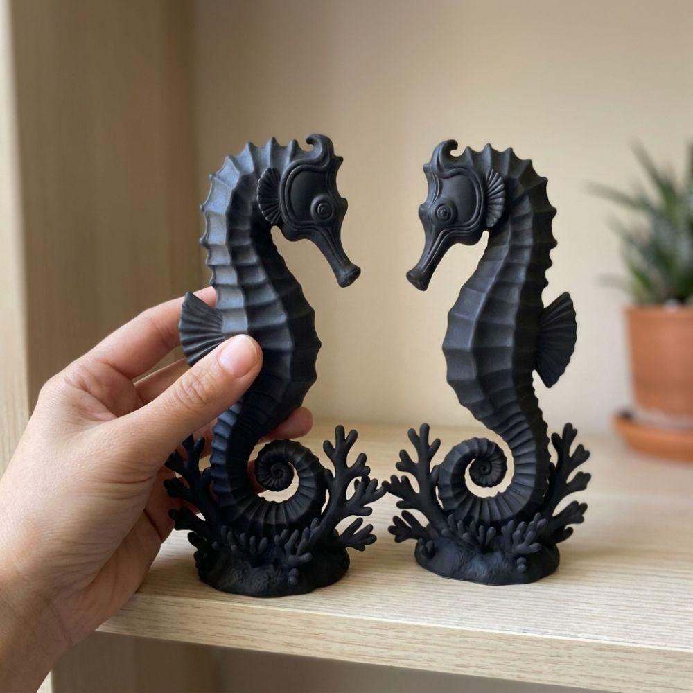 2PCS Minimalist Coral Base Seahorse Statue Double Seahorse Seahorse Table Decor  Gift Giving