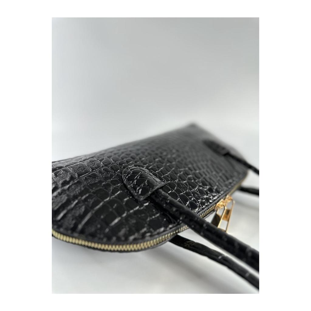 Long Handle Linen Black Women's Baguette, Hand And Shoulder Bag