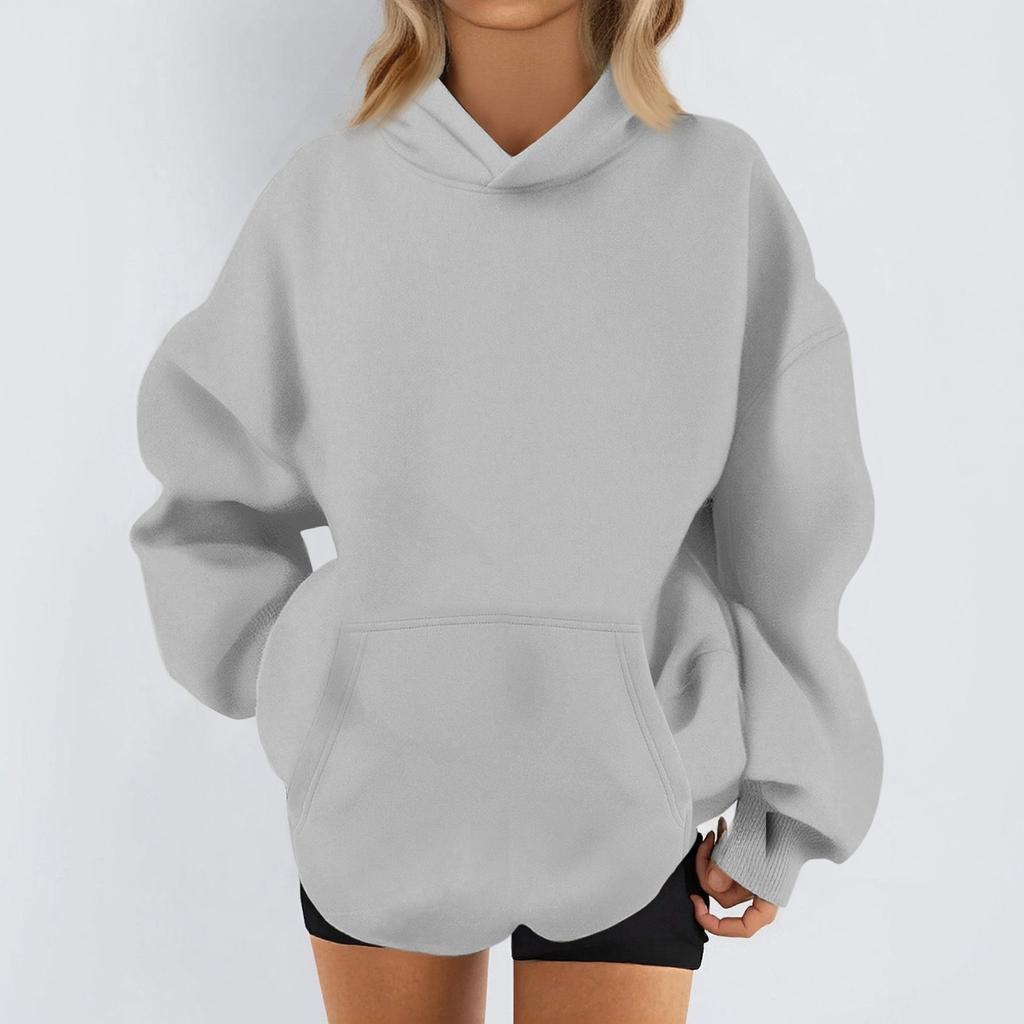 Women's Fashion Casual Long Sleeve Solid Color Hooded Sweatshirt Tops