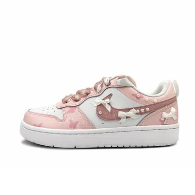 Кроссовки Court Borough Dreamy Bowknot Низкие Скейтбордические Обувь для Девочек Розовый Белый BQ5448-100(Команда183-)