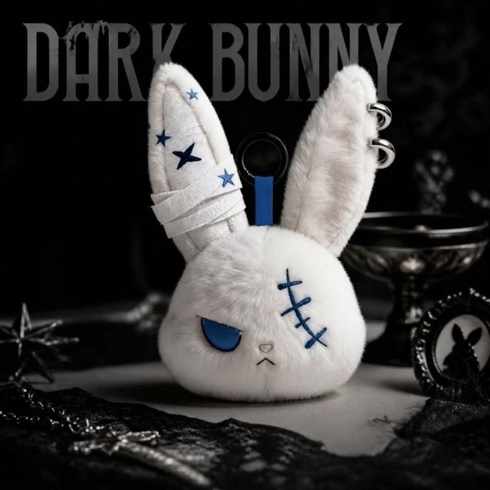 Gothic Wounded Rabbit Keyring Hoop Earrings Cute Furry Bag Pendant  Gift For Women