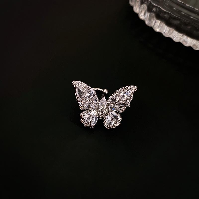 Silver Needle Zircon Butterfly Stud Earrings - Korean Fashion, Internet Celebrity Style, Light Luxury Women's Ear Accessories