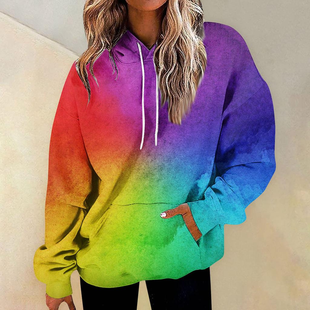 Felpe girocollo casual versatili quotidiane alla moda da donna Felpe con stampa patchwork sfumata a maniche lunghe giornaliere grafiche