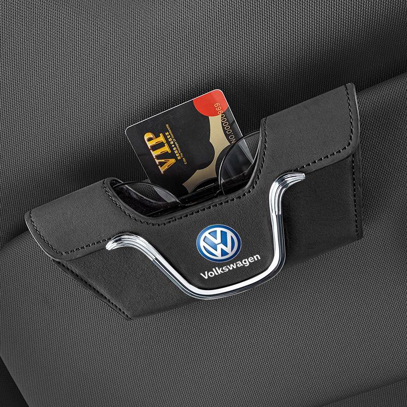 For VOLKSWAGEN VW Metal+Leather Car Sun Visor Clip Glasses Cards Case Auto Sunglasses Visor Glasses For Volkswagen VW Golf Tigu