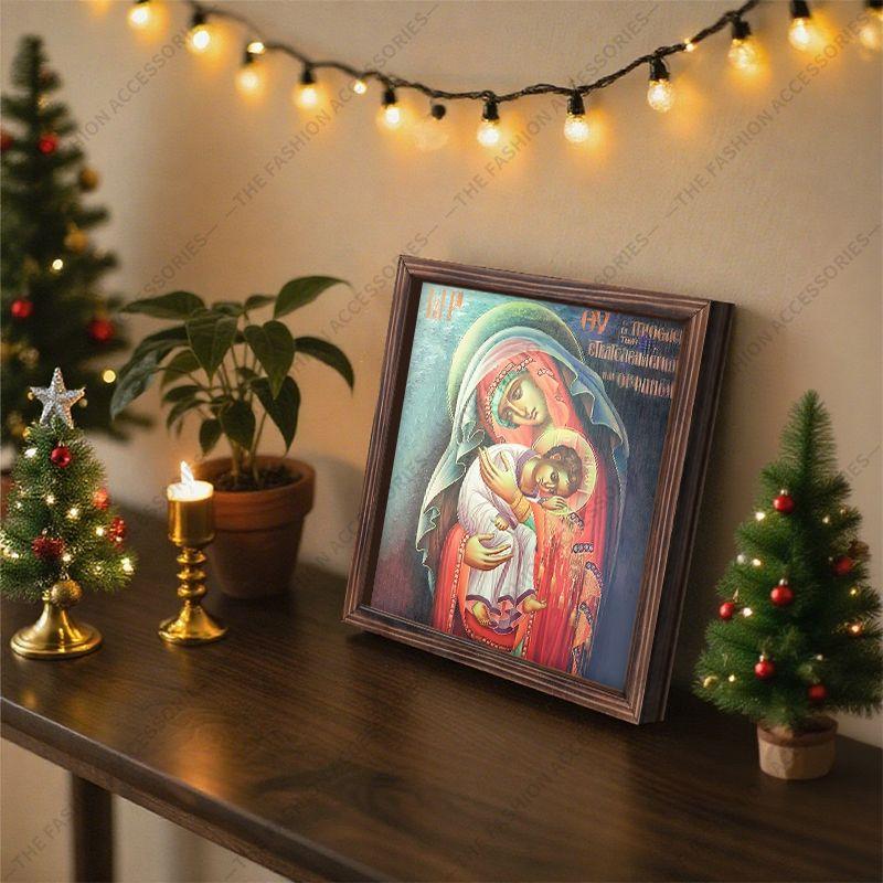 Декоративная роспись православных икон, Освященная икона "Защитница смелых и покинутых", Роспись фоторамки, Христианское настенное искусство, 20см*20см, подарок