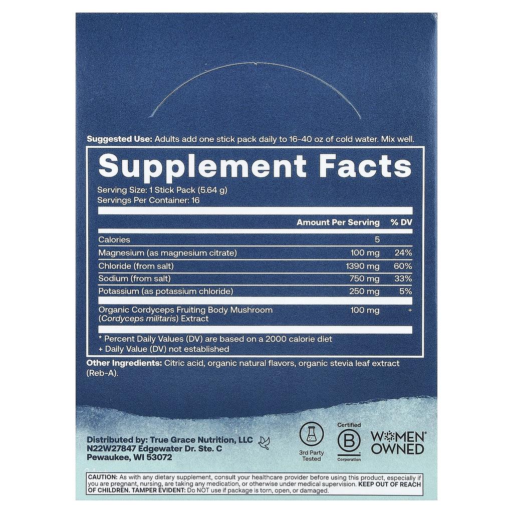 True Grace, ElectroMag™, Electrolyte Powder, Lemon Lime, 16 Stick Packs, 5.64 g (0.20 oz) Each