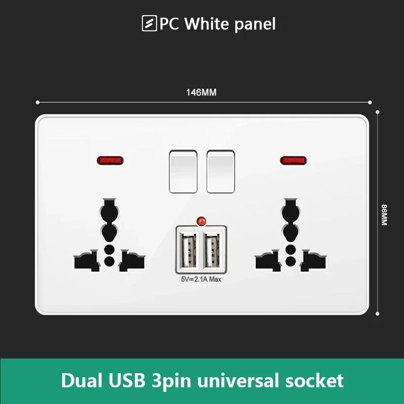 18W Type-C Plug Quick Charging Universal 5-pin Dual Power Socket,UK Standard 13A Wall Socket with DC 5V 3.1A Type-c USB Charger
