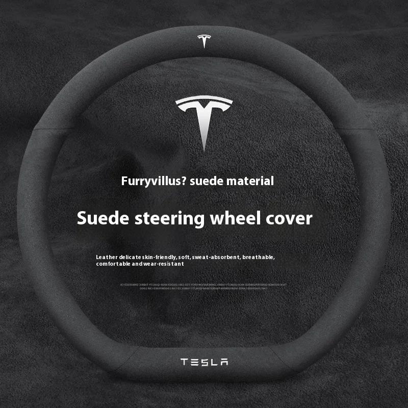 Car Suede Ventilate Anti-Slip Protector Steering Wheel Cover For Tesla Roadster Model 3 Model Y Model S Model X Accessories