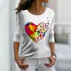 Women Autumn Tops Loose Red Love Butterfly Print Causal Long Sleeve T-shirt Top Blouse