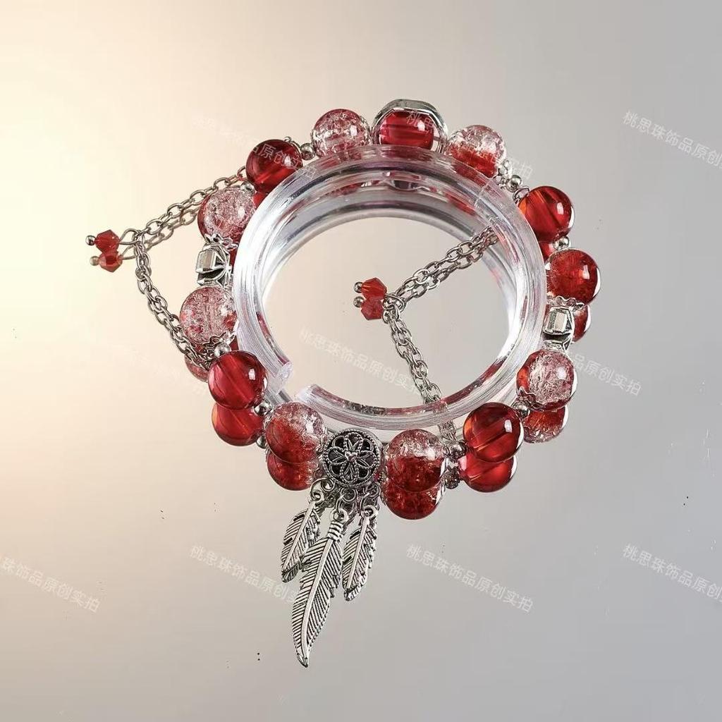 Очаровательный браслет с розовыми кристаллами и цветочным узором - Мечтательный подарок в придворном стиле для девушки