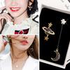Asymmetrical Star Moon Planet Rhinestone Inlaid Women Long Dangle Earrings Gift