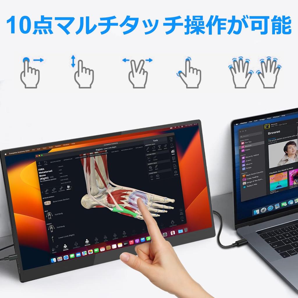 Acouto Mobile Monitor Inch Organic EL Touch Panel OLED Panel Wide Color Gamut 450NIT High Brightness 1ms Lightweight Thin Mobile Display USB 13.3