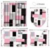1/4 Geometric grid  print shower Curtains, Toilet Seat Decoration, Shower Curtain with Carpet and Toilet Lid, 70.8x70.8 inch