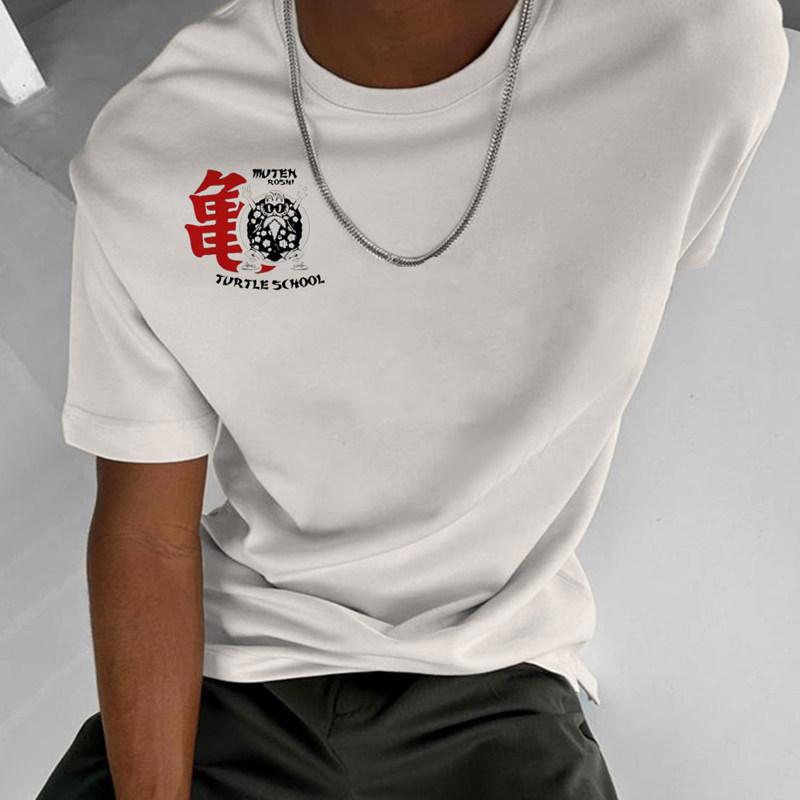 Аниме Dragon Ball Старик Черепаха Спортивный Принт Свободная Тяжелая Хлопковая Футболка с Коротким Рукавом Мужская