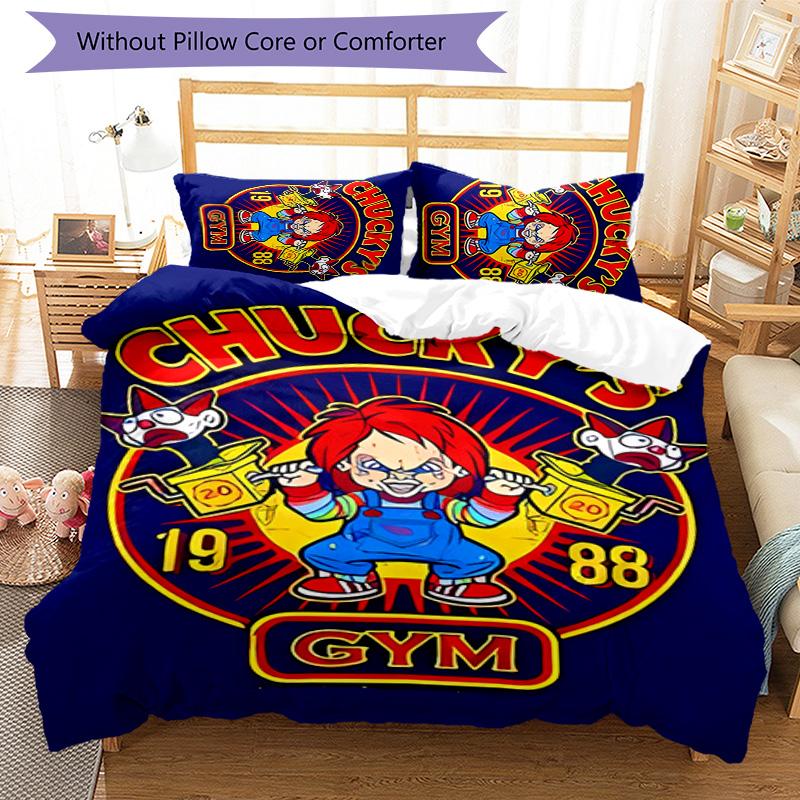 3pcs Chucky1 pattern bedding set duvet cover set includes duvet cover &pillowcases, perfect all season bedroom decoration & gift