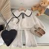 Girls' Spring and Autumn Korean Casual Fashion Baby Doll Neck Sweater Pants Casual Two Piece Set Outfit