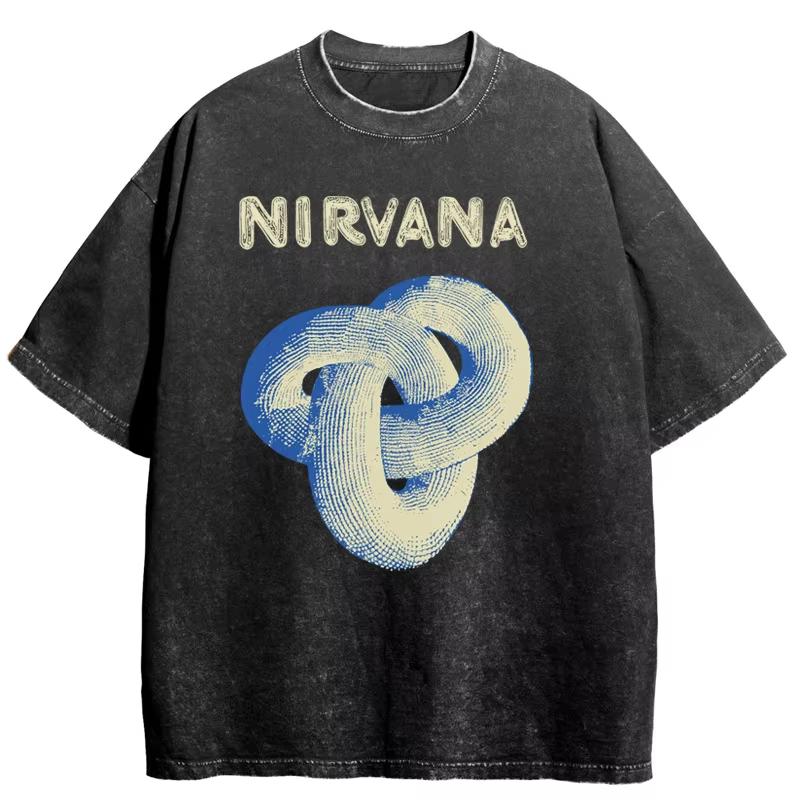 Nirvana rock band mens Retro cotton Washed Tee In Utero album man Womens oversized YK distress Tshirt Casual Loose streetwear