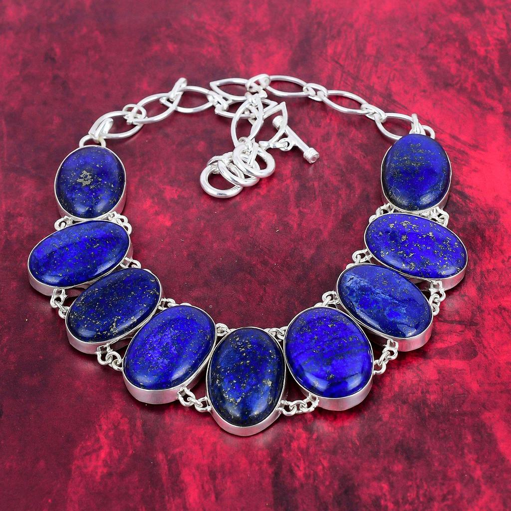 Лазурит из стерлингового серебра 925 пробы, ожерелье и браслет, комплект ювелирных изделий, прекрасный ювелирный подарок ручной работы для нее, комплект ювелирных изделий из драгоценных камней