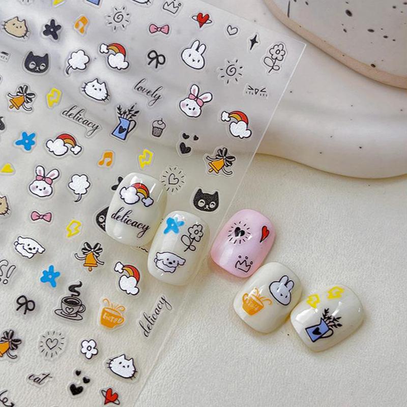 5D Embossed Cute Cartoon Animal Design Nail Art Sticker Decals Self Adhesive Supplies For Women And Girls