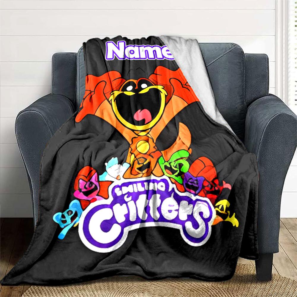 Customiz Name Personality Smiling Critters Blanket Soft &Warm Sofa Office Bed Travel Lunch Break Blanket, Gift Suitable All Seasons
