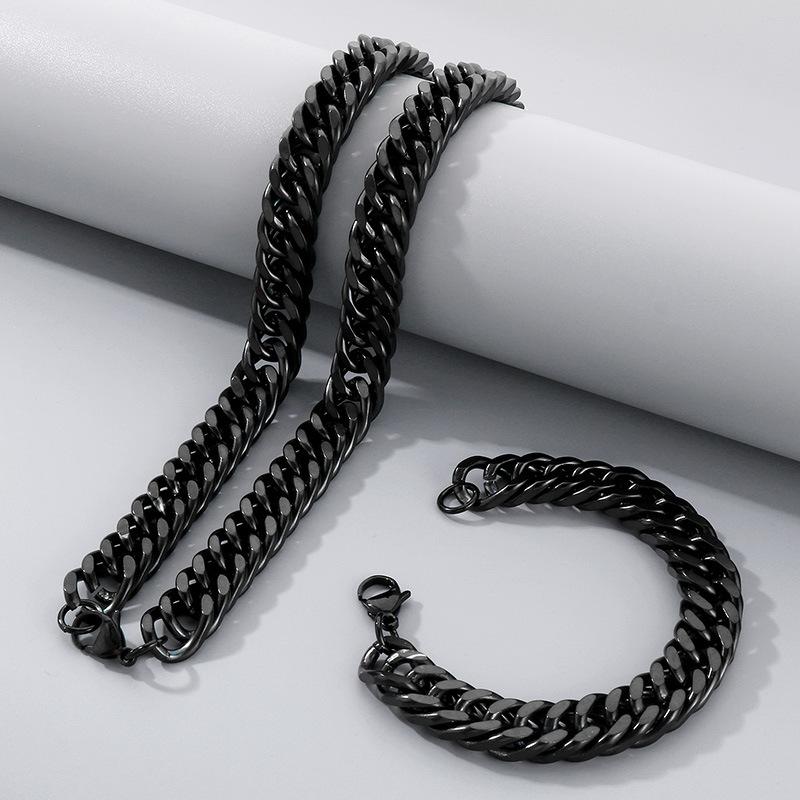 Simple Plain Chain Double Woven Four-Sided Grinding Bracelet Hip-Hop Personality Multi-Size Whip Chain Titanium Steel Men'S Necklace