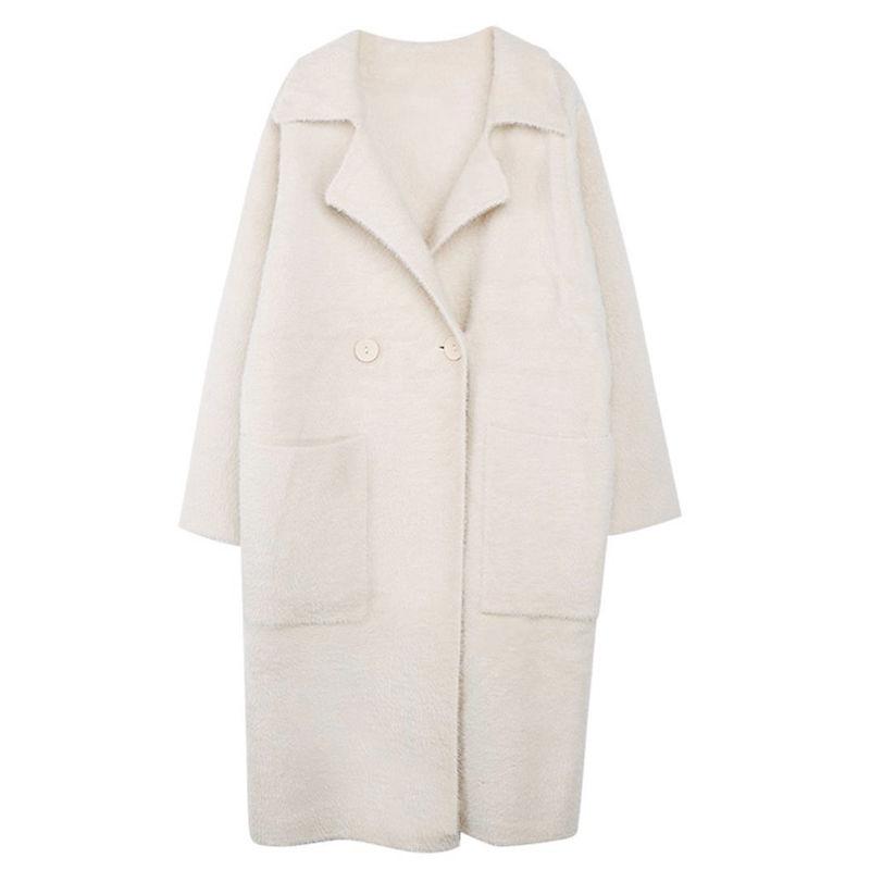 Winter Wild Mohair Warmth Thick Imitation Mink Wool Women Loose Cardigan Mid-length Over The Knee Thick Coat Windbreaker Women Knit